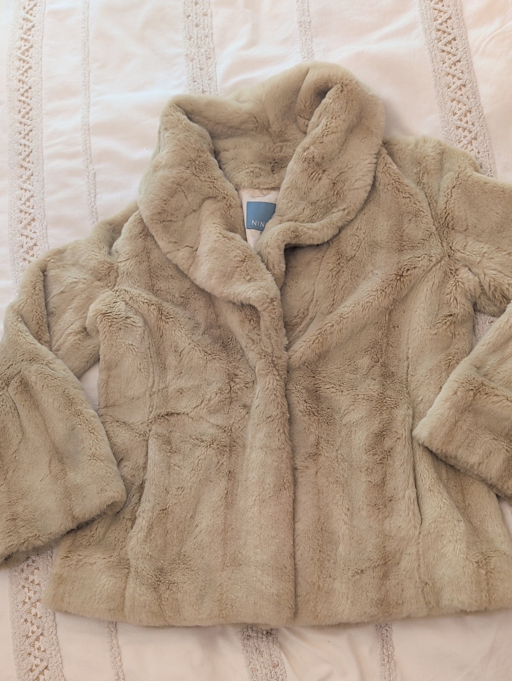 Nine West Faux Fur Pea Coat in Light Taupe